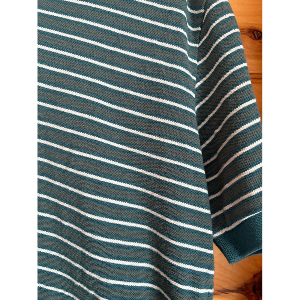 Eddie Bauer Mens Striped‎ Polo Shirt Teal White Short Sleeve Collared Size L